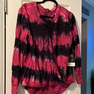 Long sleeve black & pink tie dye blouse